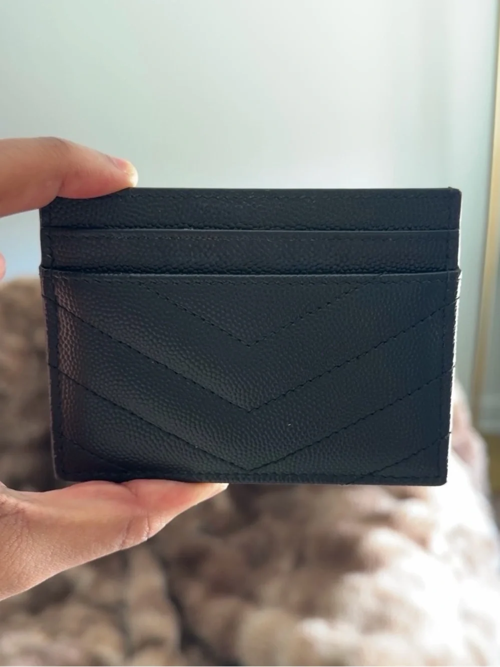 Saint Laurent Black Leather YSL Card Holder with Gold Hardware
